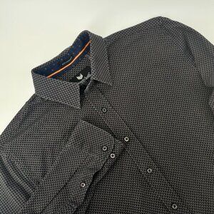 Buttercloth Mens Dashing In Black Geometric Icy Cotton LS Button Down Shirt LG